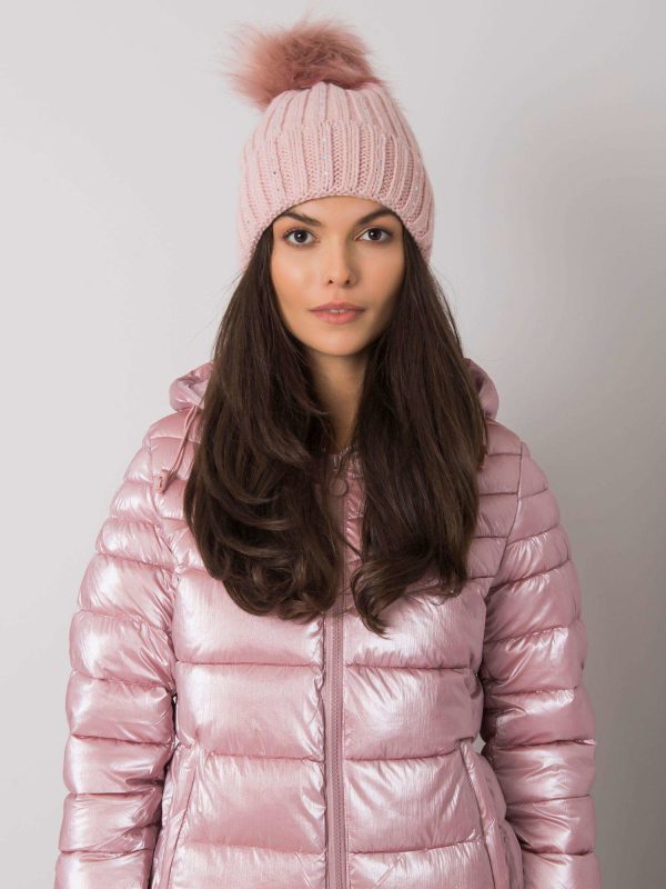 Wholesale Light pink winter hat with applique