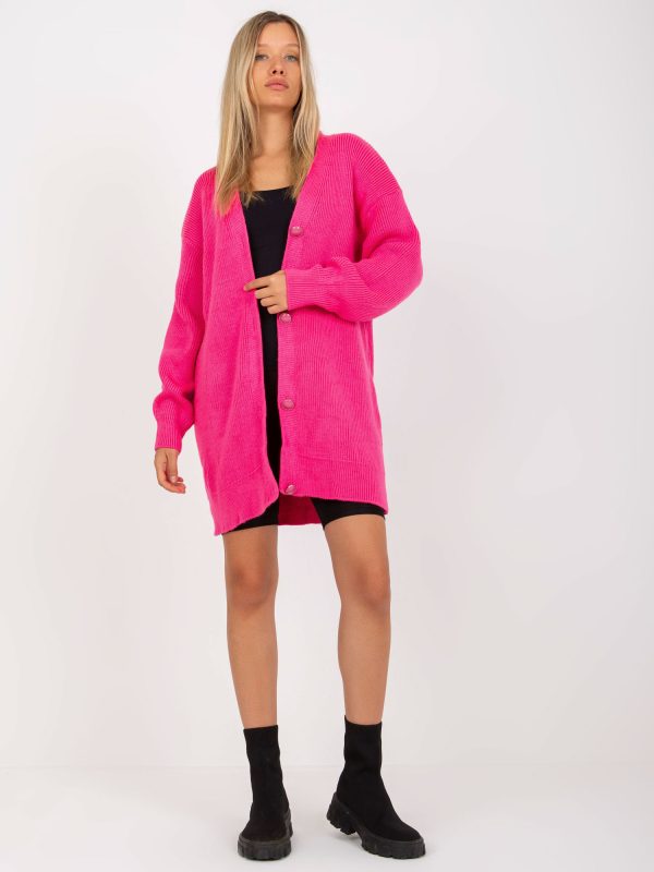 Wholesale Fluo pink cardigan with decorative buttons RUE PARIS