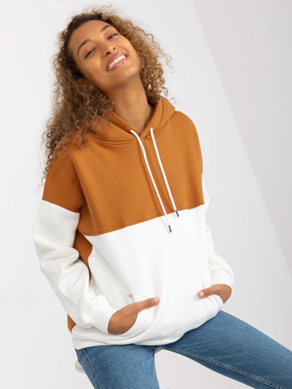 Wholesale Light brown-ecru basic sweatshirt with hood RUE PARIS