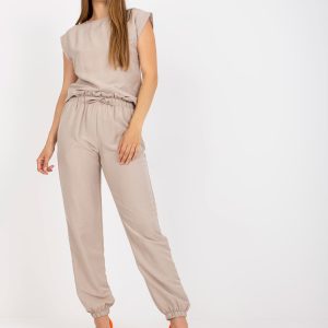 Wholesale Beige two-piece casual set with trousers RUE PARIS