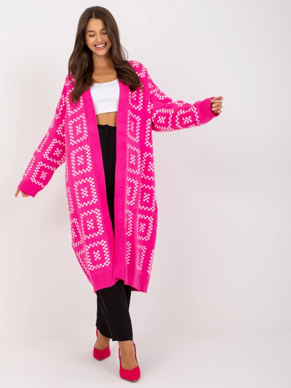 Wholesale Fluo pink loose cardigan in RUE PARIS patterns