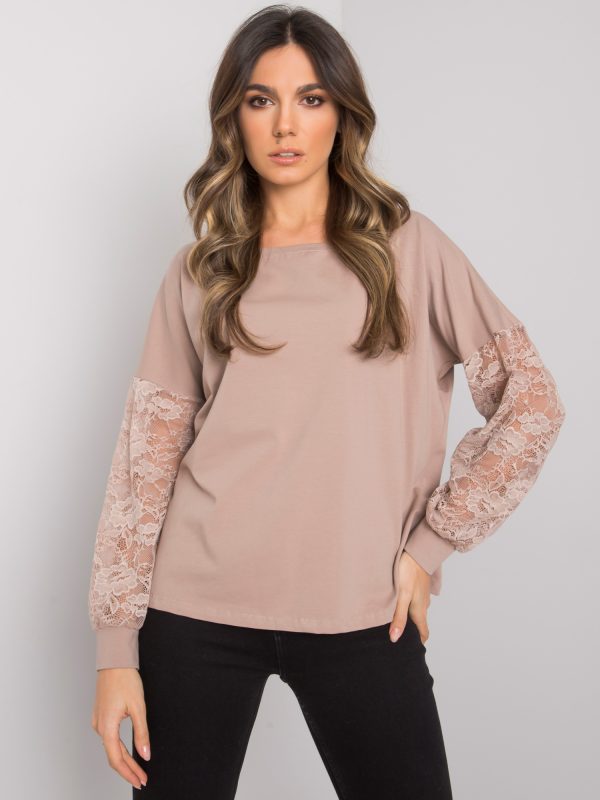 Wholesale Dark beige blouse with lace Shantelle RUE PARIS