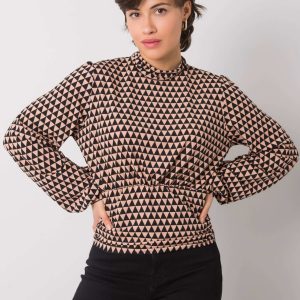 Wholesale Black and beige blouse with patterns of Abriana RUE PARIS