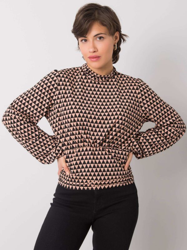 Wholesale Black and beige blouse with patterns of Abriana RUE PARIS