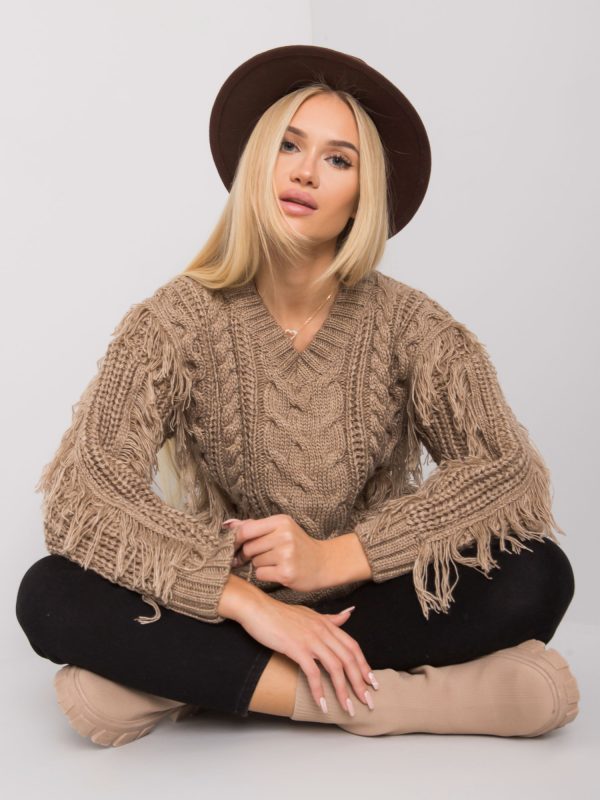 Wholesale Dark beige sweater with braids Oregon RUE PARIS