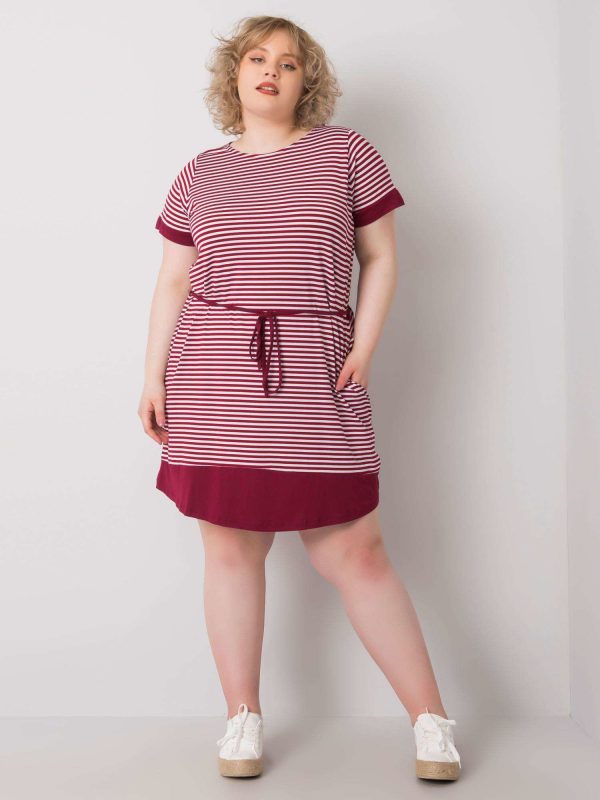 Wholesale Burgundy White Plus Size Striped Jianna Dress