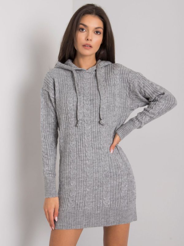 Wholesale Gray knitted dress with hood Joselita RUE PARIS