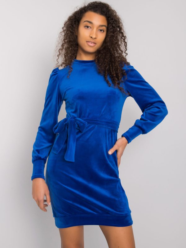 Wholesale Dark blue velour dress with Amaliee belt