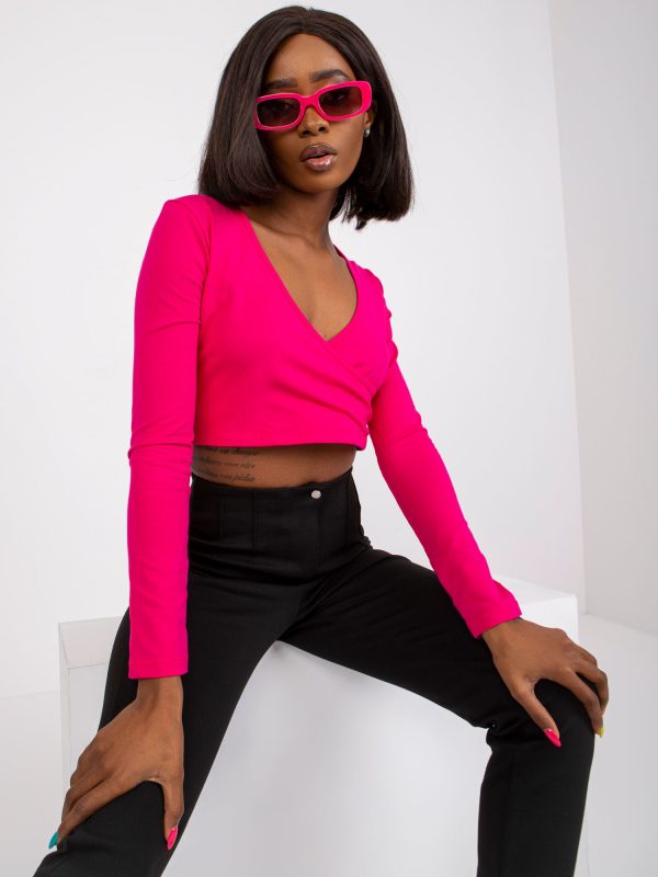 Wholesale Fuchsia blouse with wrap neckline Paola RUE PARIS