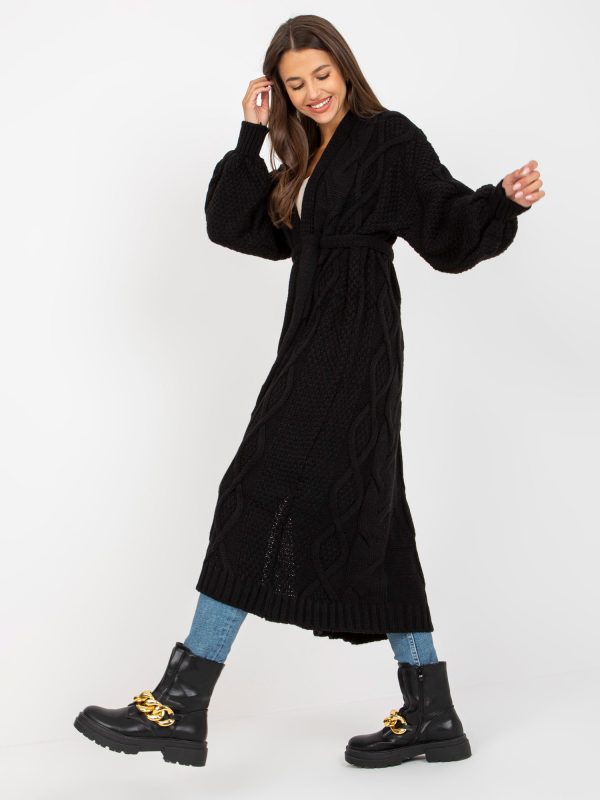 Wholesale Black long cardigan with braids RUE PARIS