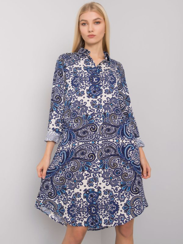 Wholesale Deep blue dress with prints Dillaina RUE PARIS