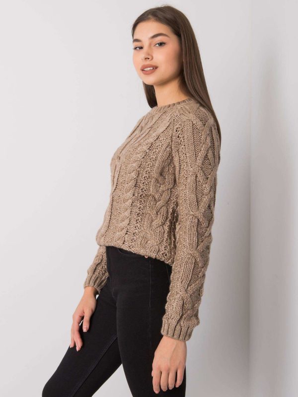 Wholesale Dark beige sweater with braids Milford RUE PARIS