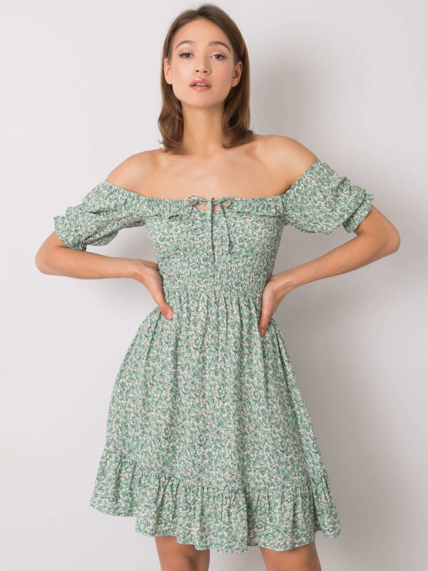 Wholesale Green dress with ruffle Marceline RUE PARIS