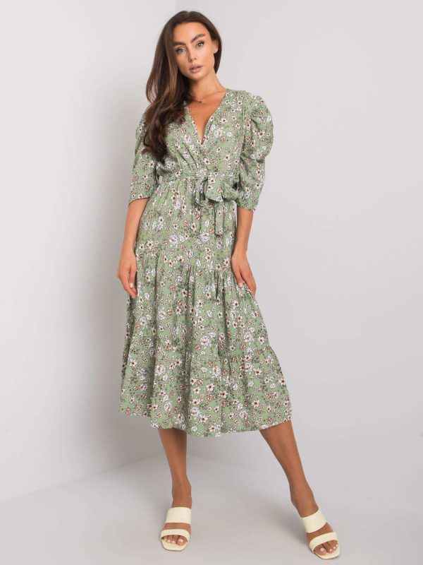 Wholesale Green patterned dress with tie Kambree RUE PARIS