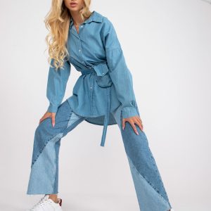 Wholesale Blue Oversized Cotton Shirt RUE PARIS