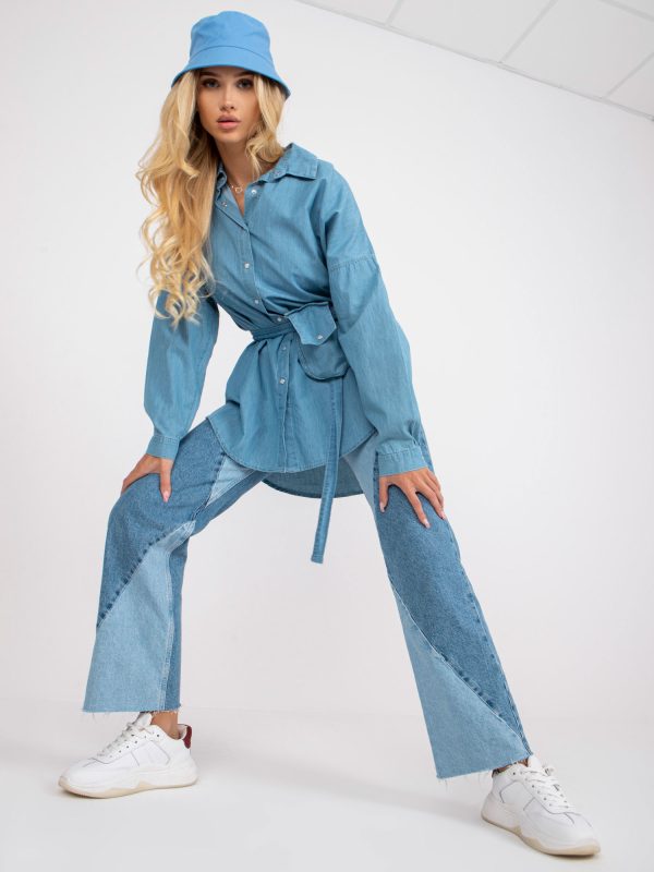 Wholesale Blue Oversized Cotton Shirt RUE PARIS