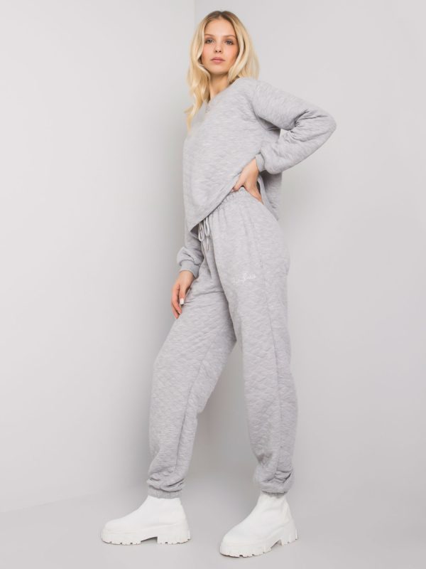 Wholesale Grey melange sweatpants with quilting Naomi RUE PARIS