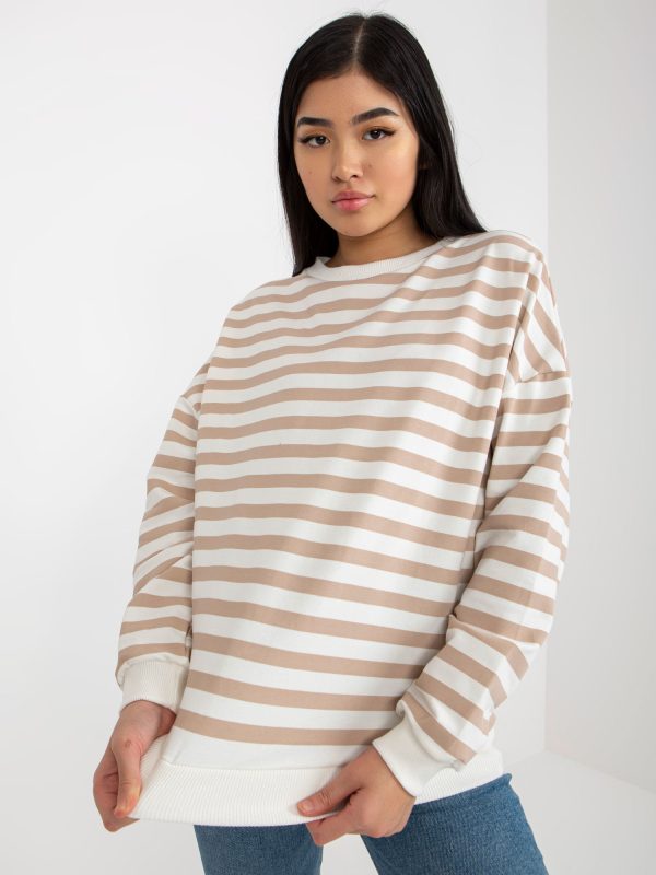 Wholesale Ecru-beige cotton sweatshirt with stripes RUE PARIS