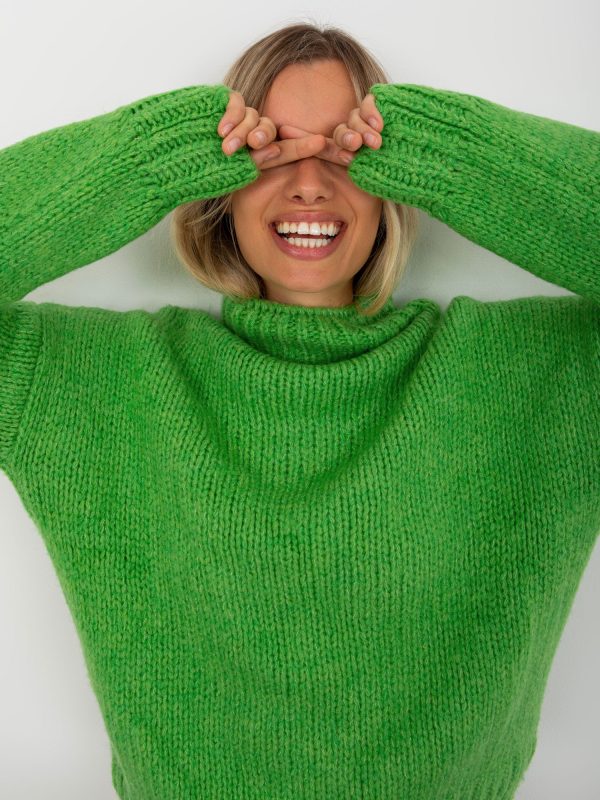 Wholesale Light Green Turtleneck Sweater With Wide Sleeve Ariana RUE PARIS