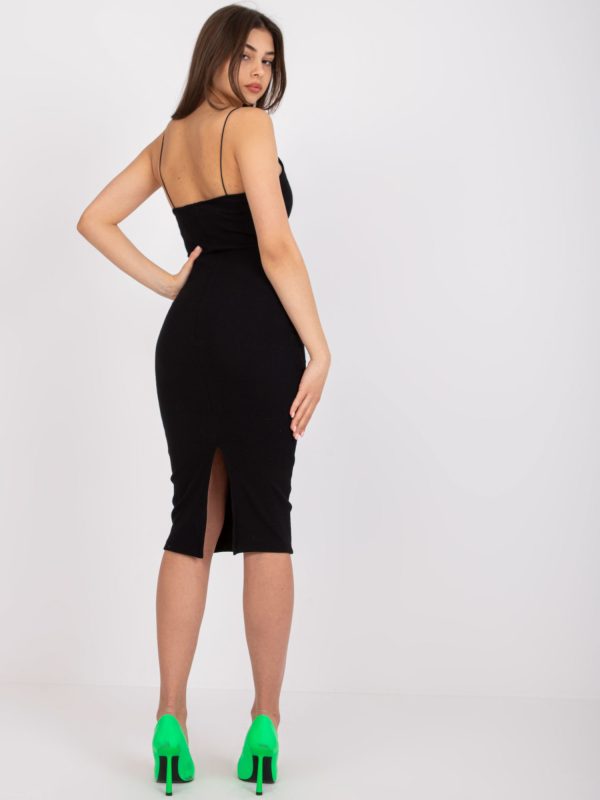 Wholesale Black Ribbed Midi Dress Emi RUE PARIS