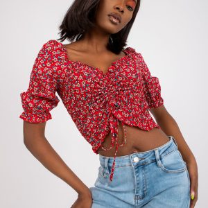 Wholesale Red short blouse with floral with ruffle RUE PARIS