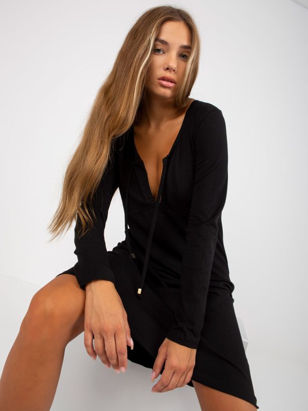 Wholesale Black simple basic long sleeve dress RUE PARIS