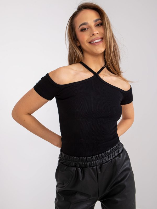 Wholesale Black Women's Ribbed Blouse Seila RUE PARIS