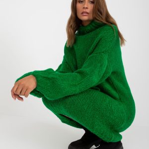 Wholesale Green Women's Turtleneck Knitted Dress Violetta RUE PARIS