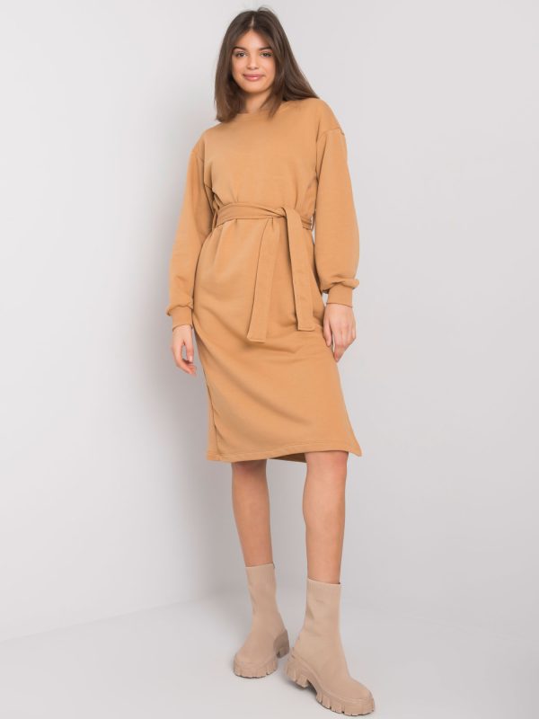 Wholesale Camel sweatshirt dress with belt Longview RUE PARIS