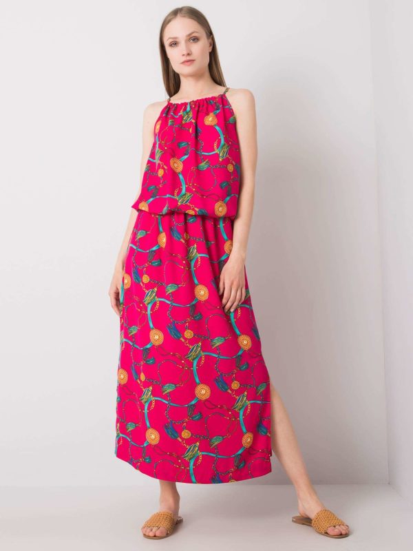 Wholesale Fuchsia dress with print Amaranta RUE PARIS