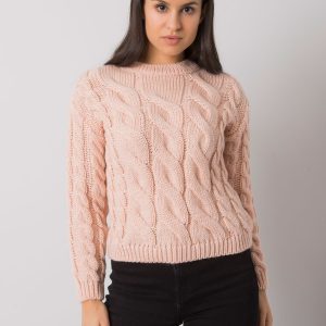 Wholesale Light pink women's sweater with braids Florianna RUE PARIS