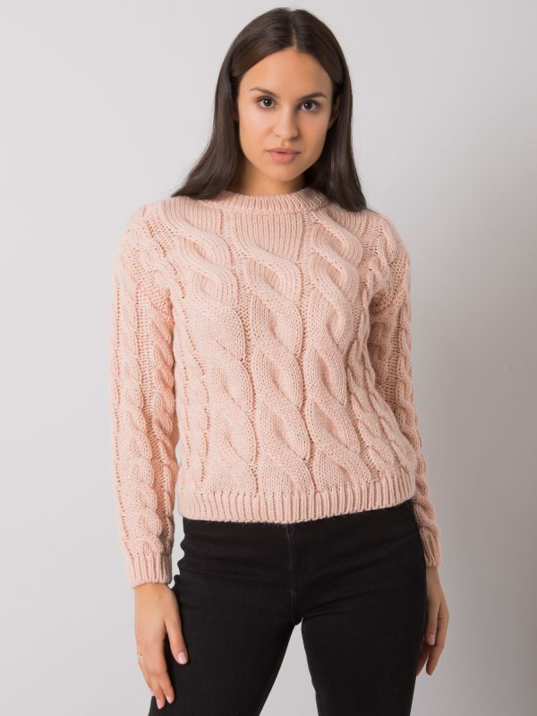 Wholesale Light pink women's sweater with braids Florianna RUE PARIS