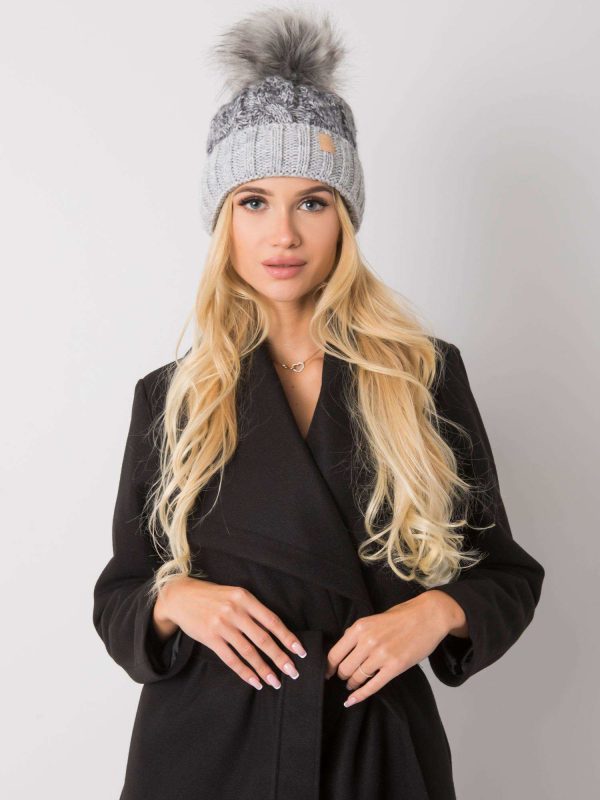 Wholesale Grey winter hat with tassel Ally RUE PARIS