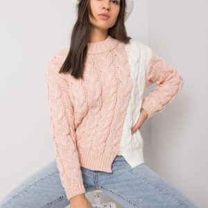 Wholesale Pink women's sweater with braids Biarritz RUE PARIS