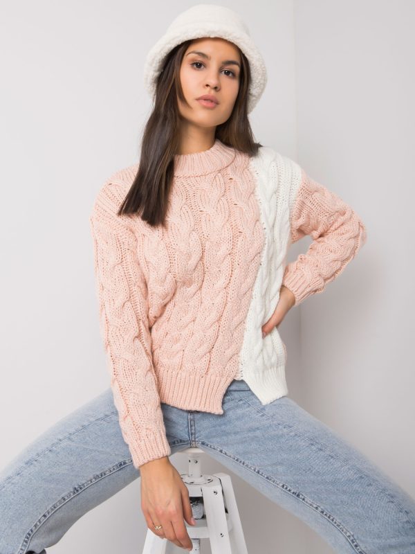 Wholesale Pink women's sweater with braids Biarritz RUE PARIS