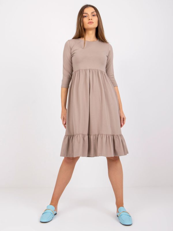 Wholesale Dark beige cotton dress with flounce Surrey RUE PARIS