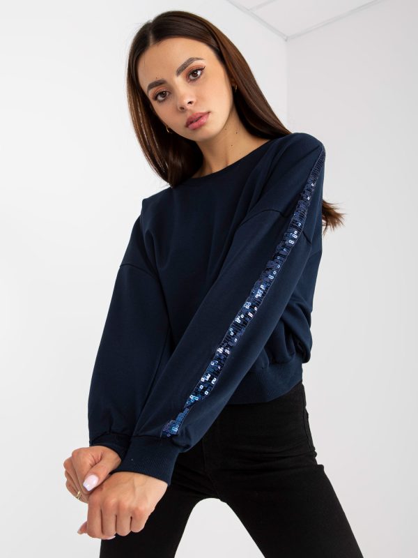 Wholesale Navy blue hoodless sweatshirt with sequins RUE PARIS