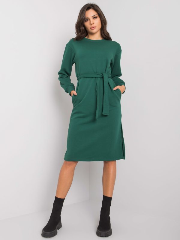 Wholesale Dark green sweatshirt dress with belt Longview RUE PARIS