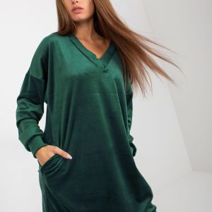 Wholesale Dark green velour dress with pockets RUE PARIS