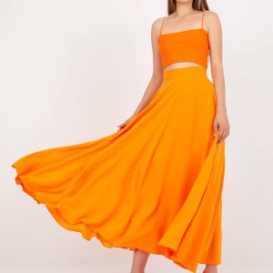 Wholesale Orange maxi skirt flared with tie RUE PARIS