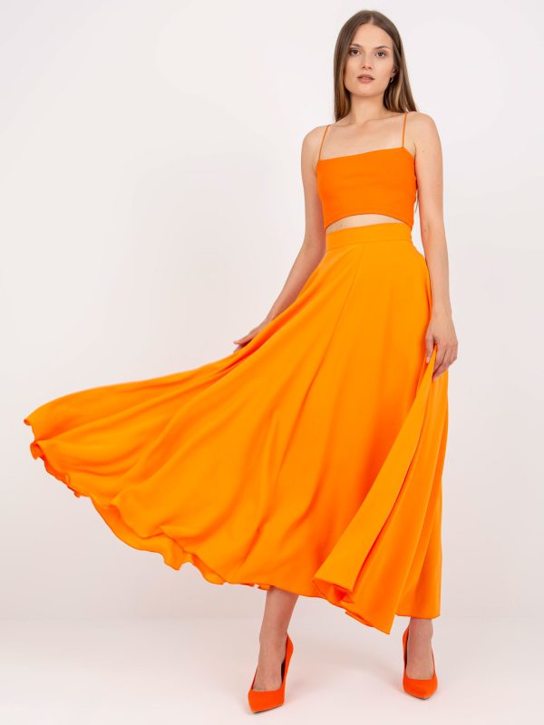 Wholesale Orange maxi skirt flared with tie RUE PARIS