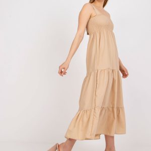 Wholesale Beige maxi dress with ruffle straps RUE PARIS