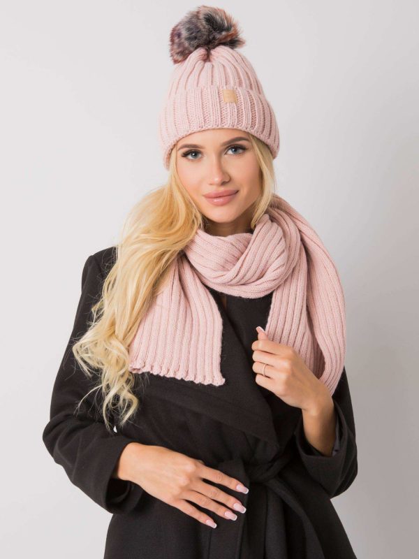 Wholesale Light pink winter set with hat and scarf Rubby RUE PARIS