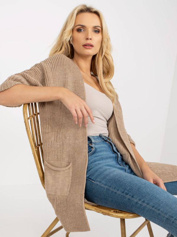 Wholesale Beige Women's Cardigan with 3/4 Sleeve RUE PARIS