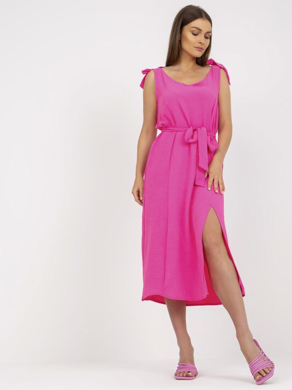 Wholesale Pink casual midi dress with slit RUE PARIS