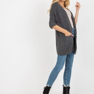 Wholesale Dark grey women's cardigan with pockets RUE PARIS