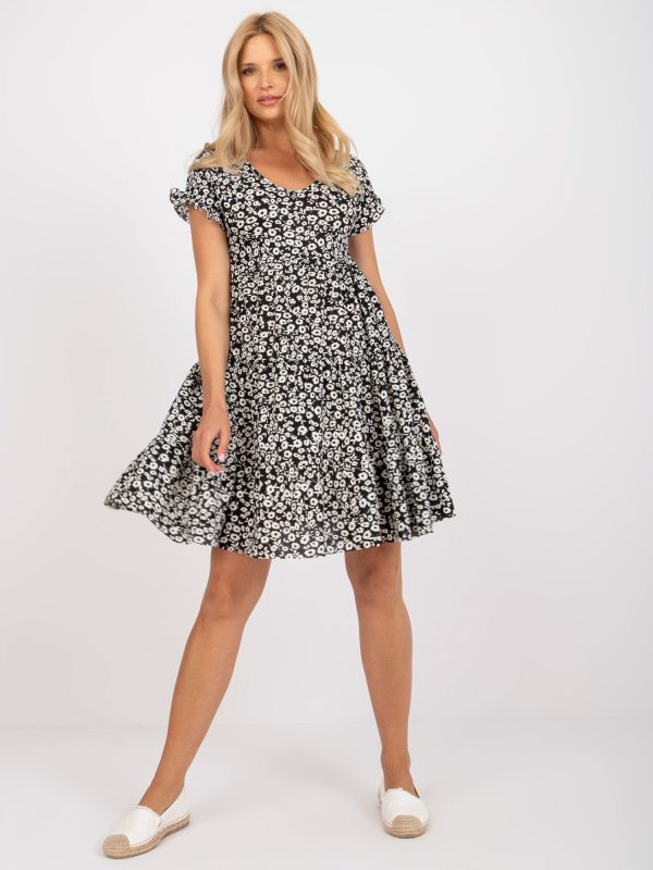 Wholesale Black and white dress with prints and ruffles RUE PARIS