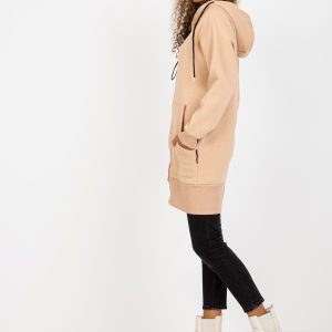 Wholesale Beige long cardigans basic sweatshirt with pockets RUE PARIS