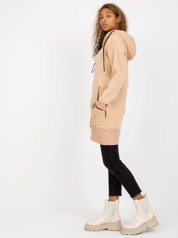 Wholesale Beige long cardigans basic sweatshirt with pockets RUE PARIS