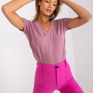 Wholesale Dirty pink T-shirt with V-neck Severine